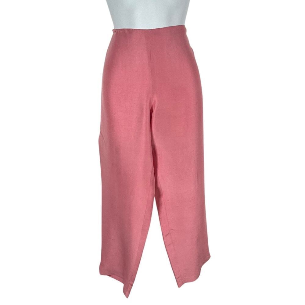 Eileen Fisher Silk Straight Ankle Pants Light Pink Petite Medium Side Zipper